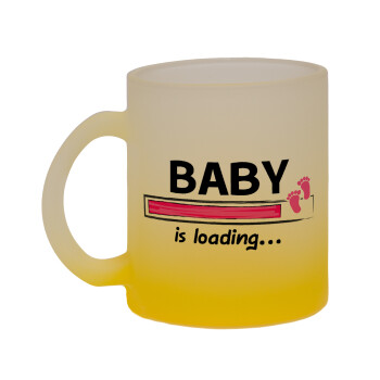 Baby is Loading GIRL, Κούπα γυάλινη δίχρωμη με βάση το κίτρινο ματ, 330ml