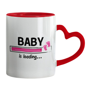 Baby is Loading GIRL, Mug heart red handle, ceramic, 330ml