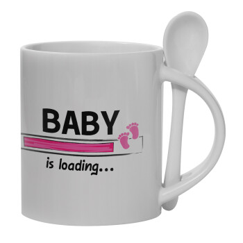 Baby is Loading GIRL, Κούπα, κεραμική με κουταλάκι, 330ml (1 τεμάχιο)