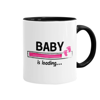 Baby is Loading GIRL, Κούπα χρωματιστή μαύρη, κεραμική, 330ml