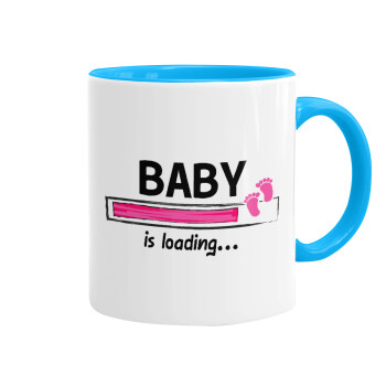 Baby is Loading GIRL, Mug colored light blue, ceramic, 330ml