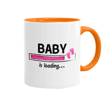 Baby is Loading GIRL, Κούπα χρωματιστή πορτοκαλί, κεραμική, 330ml