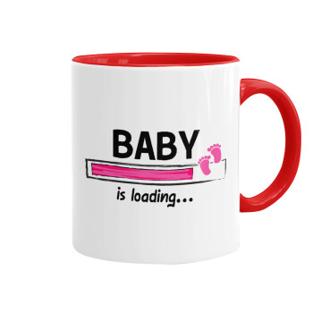 Baby is Loading GIRL, Κούπα χρωματιστή κόκκινη, κεραμική, 330ml