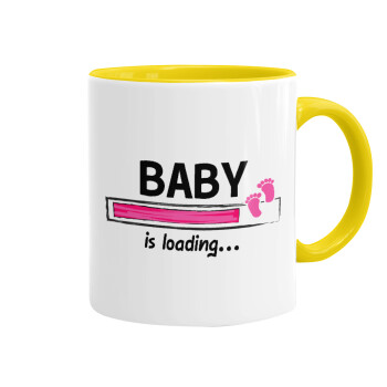 Baby is Loading GIRL, Κούπα χρωματιστή κίτρινη, κεραμική, 330ml