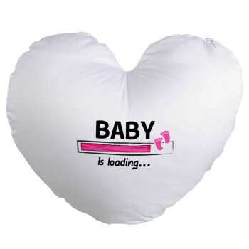 Baby is Loading GIRL, Μαξιλάρι καναπέ καρδιά 40x40cm περιέχεται το  γέμισμα