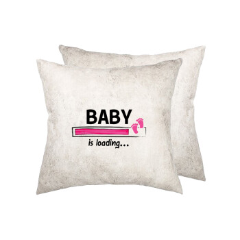 Baby is Loading GIRL, Μαξιλάρι καναπέ Δερματίνη Γκρι 40x40cm με γέμισμα