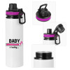 Metallic water bottle with safety lid, 850ml aluminum