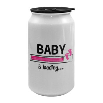 Baby is Loading GIRL, Κούπα ταξιδιού μεταλλική με καπάκι (tin-can) 500ml