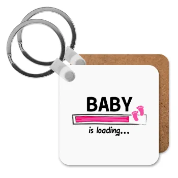 Baby is Loading GIRL, Μπρελόκ Ξύλινο τετράγωνο MDF