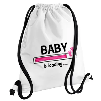 Baby is Loading GIRL, Backpack pouch GYMBAG white, with pocket (40x48cm) & thick cords