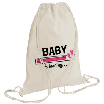 Baby is Loading GIRL, Τσάντα πλάτης πουγκί GYMBAG natural (28x40cm)