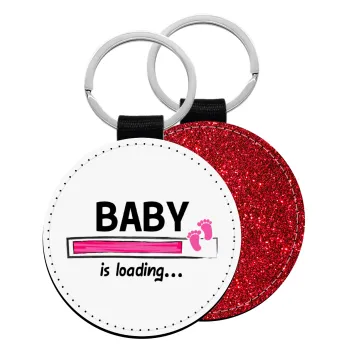 Baby is Loading GIRL, Μπρελόκ Δερματίνη, στρογγυλό ΚΟΚΚΙΝΟ (5cm)
