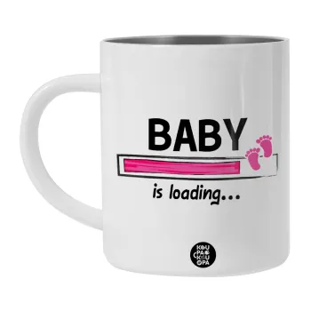 Baby is Loading GIRL, Λευκή Ανοξείδωτη Μεταλλική Κούπα 450ml - Διπλού Τοιχώματος 