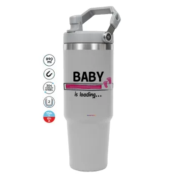 Baby is Loading GIRL, GREY color, 890ml (30oz) stainless Steel Tumbler with Handle