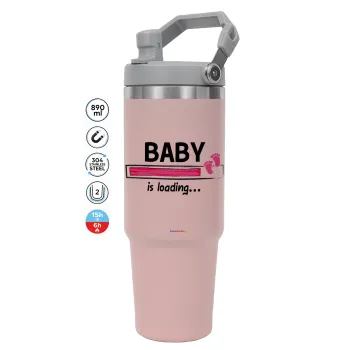 Baby is Loading GIRL, Pink color, 890ml (30oz) stainless Steel Tumbler with Handle