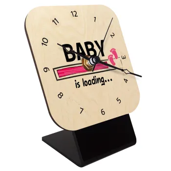 Baby is Loading GIRL, Quartz Table clock in natural wood (10cm)