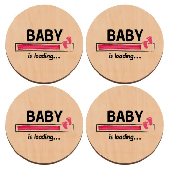 Baby is Loading GIRL, ΣΕΤ x4 Σουβέρ ξύλινα στρογγυλά plywood (9cm)