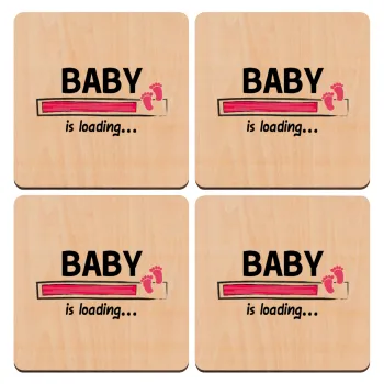 Baby is Loading GIRL, ΣΕΤ x4 Σουβέρ ξύλινα τετράγωνα plywood (9cm)