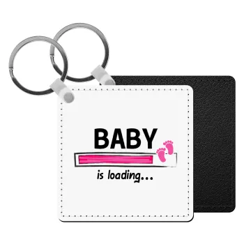 Baby is Loading GIRL, Μπρελόκ Δερματίνη, τετράγωνο ΜΑΥΡΟ (5x5cm)