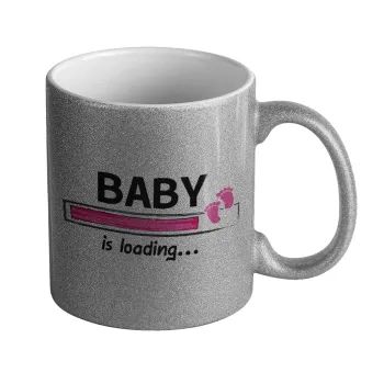 Baby is Loading GIRL, Κούπα Ασημένια Glitter που γυαλίζει, κεραμική, 330ml