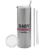 Tumbler stainless steel Silver 600ml, with metal straw & cleaning brush