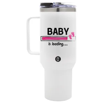 Baby is Loading GIRL, Mega Tumbler με καπάκι, διπλού τοιχώματος (θερμό) 1,2L
