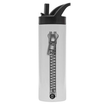 Ράψ'το!, Μεταλλικό παγούρι θερμός με καλαμάκι & χειρολαβή, ανοξείδωτο ατσάλι (Stainless steel 304), διπλού τοιχώματος, 600ml