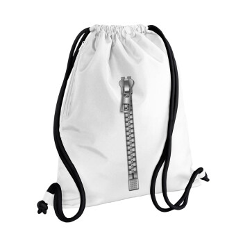 Zipper, Backpack pouch GYMBAG white, with pocket (40x48cm) & thick cords
