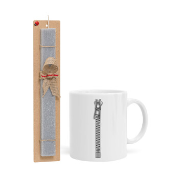 Zipper, Easter Set, Ceramic Cup (330ml) & Easter aromatic flat candle (30cm) (GRAY)