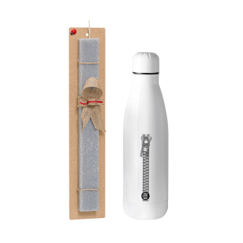 Zipper, Easter Set, metallic stainless thermos bottle (500ml) & scented flat Easter candle (30cm) (GRAY)