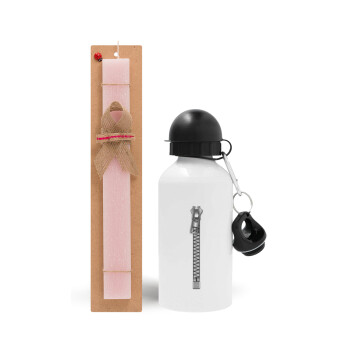 Zipper, Easter Set, metallic aluminum bottle (500ml) & aromatic flat Easter candle (30cm) (PINK)