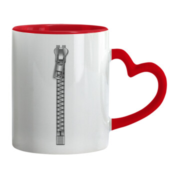 Zipper, Mug heart red handle, ceramic, 330ml