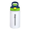 Children's hot water bottle, stainless steel, with safety straw, green, blue (350ml)