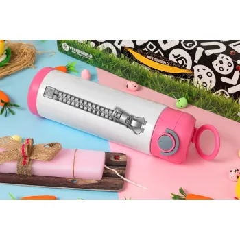 Zipper, Easter candle, Childrens hot water bottle, stainless steel, with safety straw, PINK (500ml)
