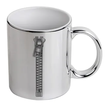 Zipper, Mug ceramic, silver mirror, 330ml