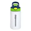 Children's hot water bottle, stainless steel, with safety straw, green, blue (350ml)