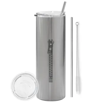 Zipper, Tumbler stainless steel Silver 600ml, with metal straw & cleaning brush