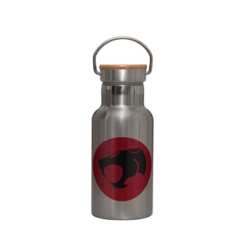 Thundercats, Stainless steel metallic thermos flask, silver with a bamboo lid, double-walled, 350ml.