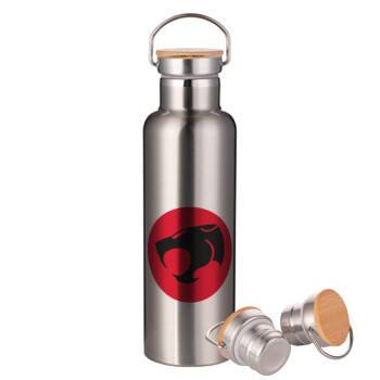 Thundercats, Stainless steel Silver with wooden lid (bamboo), double wall, 750ml