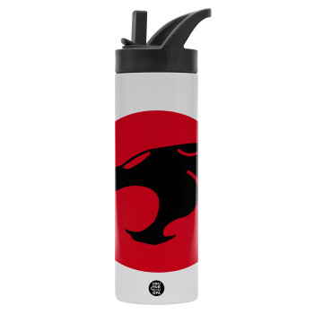 Thundercats, Μεταλλικό παγούρι θερμός με καλαμάκι & χειρολαβή, ανοξείδωτο ατσάλι (Stainless steel 304), διπλού τοιχώματος, 600ml