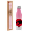 Easter Set, Metallic pink/white (Stainless steel) thermos, double-walled, 500ml & aromatic flat Easter candle (30cm) (PINK)