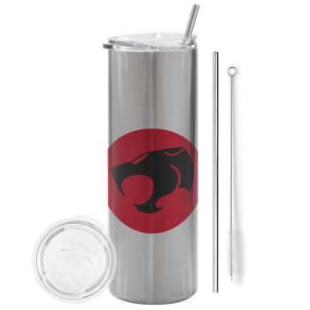 Thundercats, Eco friendly stainless steel Silver tumbler 600ml, with metal straw & cleaning brush