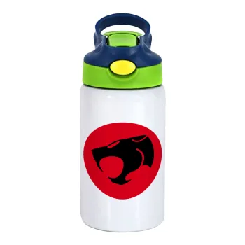 Thundercats, Children's hot water bottle, stainless steel, with safety straw, green, blue (350ml)