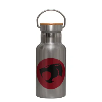 Thundercats, Stainless steel metallic thermos flask, silver with a bamboo lid, double-walled, 350ml.