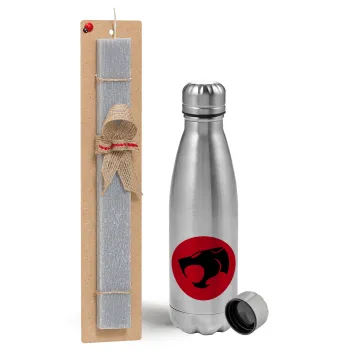 Thundercats, Easter Set, metallic Inox water bottle (750ml) & aromatic flat Easter candle (30cm) (GRAY)