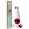 Easter Set, metallic stainless steel water bottle (750ml) & aromatic flat Easter candle (30cm) (TURQUOISE)