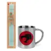 Easter Set, metallic thermal cup (300ml) & aromatic flat Easter candle (30cm) (TURQUOISE)
