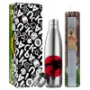 Easter Set, metallic stainless thermos flask (500ml) & scented flat Easter candle (30cm) (GRAY)
