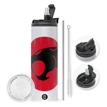 Thundercats, Travel Tumbler 2 Lids, with metal straw & cleaning brush (Stainless steel 304 Food grade, BPA free, 600ml)
