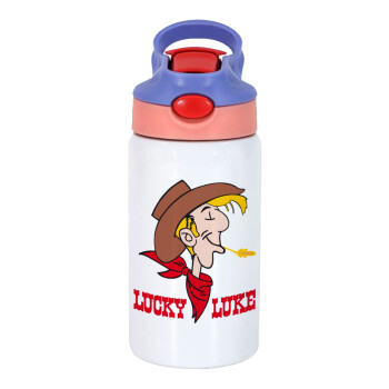 Lucky Luke, Children's hot water bottle, stainless steel, with safety straw, pink/purple (350ml)